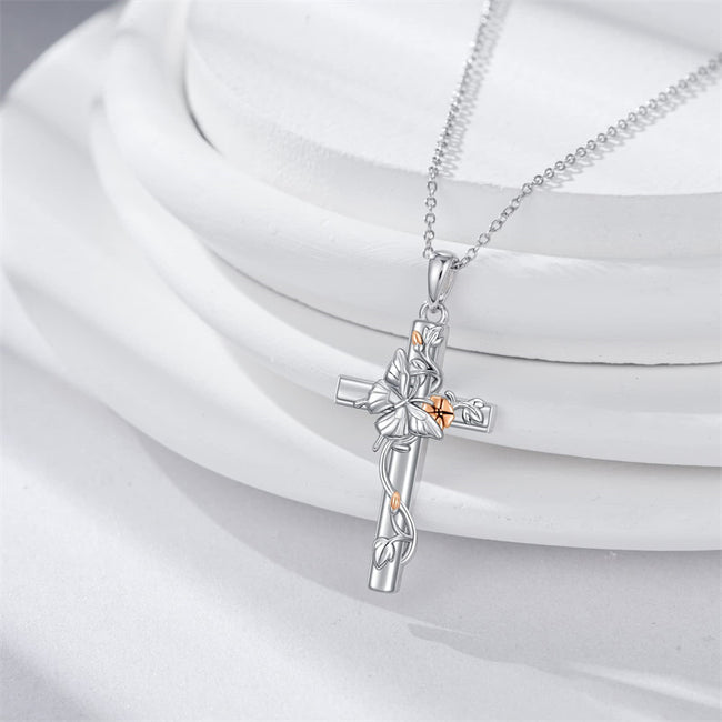 Bee/Hummingbird/Butterfly Necklace Cross Jewelry Gifts 925 Sterling Silver Cross Pendant Necklace for Her Women Girls