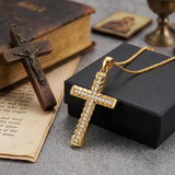 14K Gold Plated Cubic Zircon Cross Pendant Necklace for Men Birthdays Anniversary Christmas Father's Day Gift