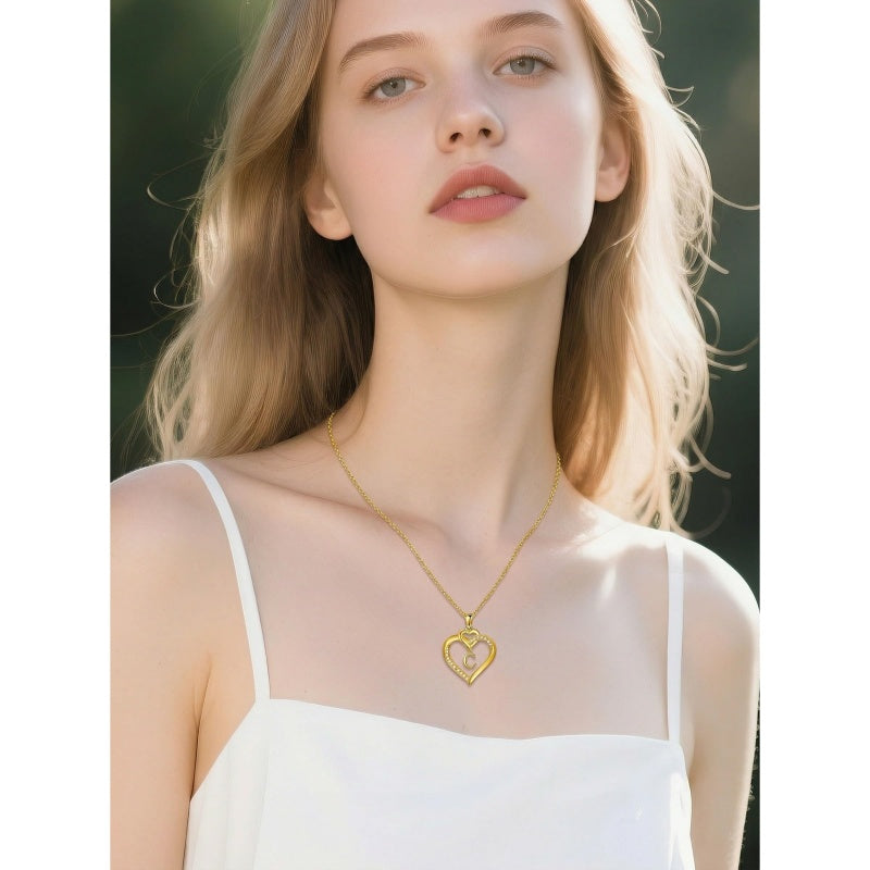 Heart Initial A-Z Pendant Necklace for 14K Gold Plated Women Initials Jewelry Gifts