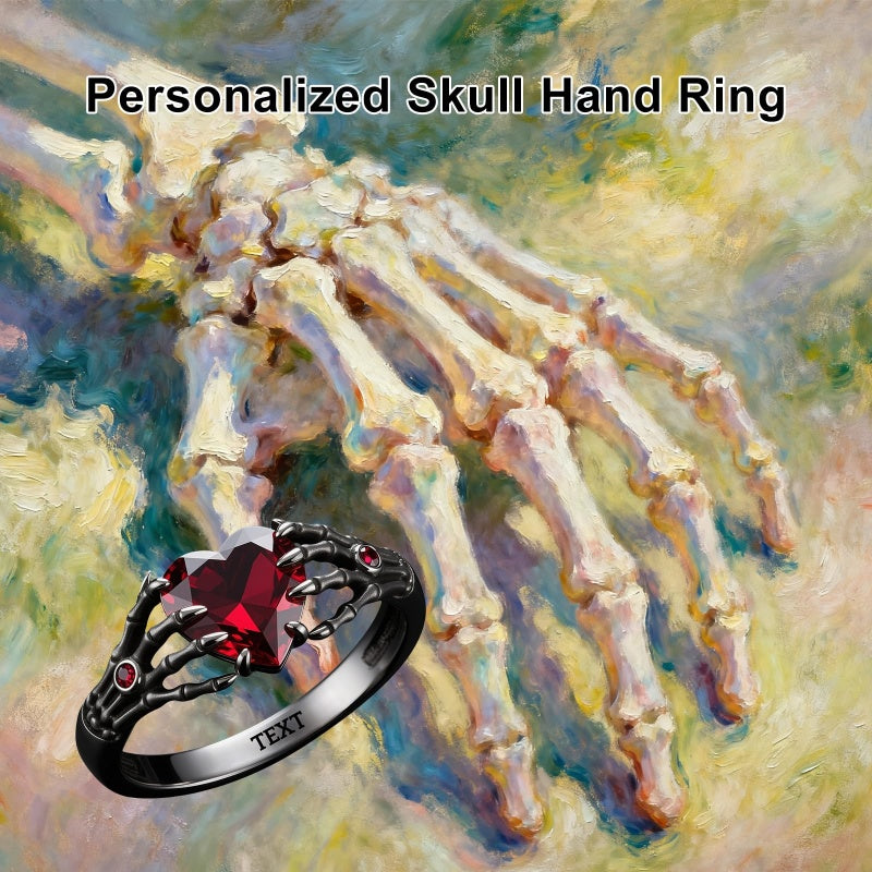 Sterling Silver Personalized Birthstone Punk Skull Bat Snake Ring Goth Jewelry for Halloween Birthday