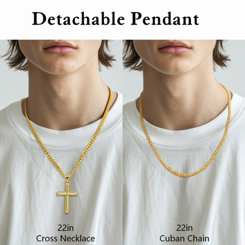 14K Gold Plated Cross Necklace with Cuban Chain for Men