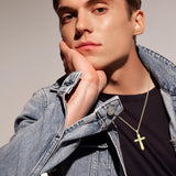14K Gold Plated Cross Pendant Necklace for Men
