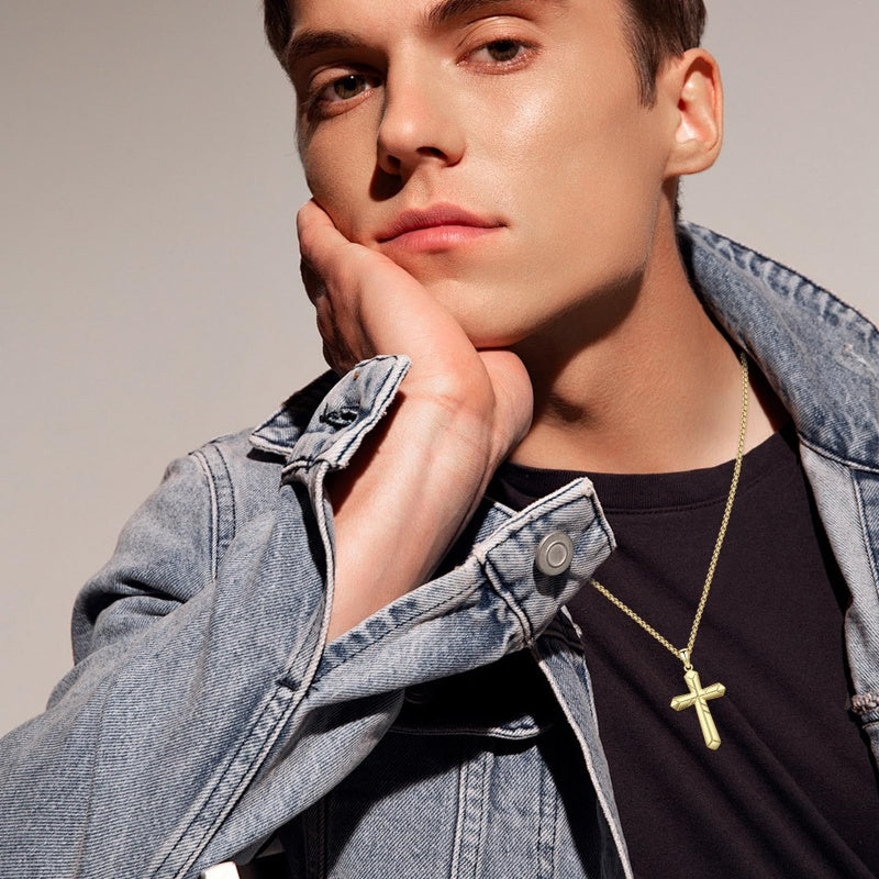 14K Gold Plated Cross Pendant Necklace for Men