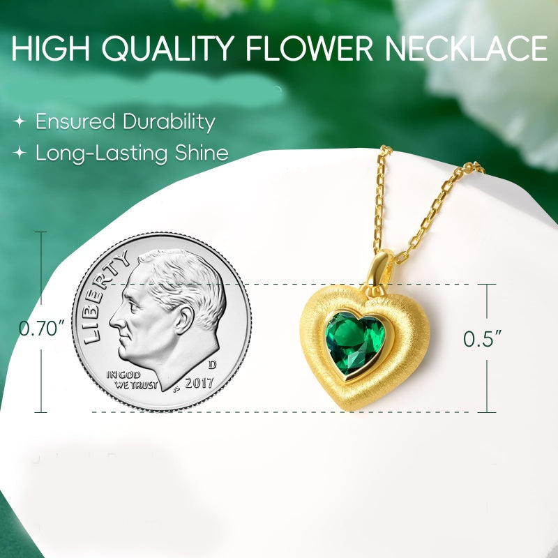 14K Gold Plated Lab-Grown Emerald Pendant Necklaces for Women