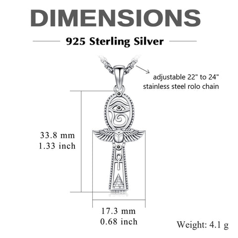 Sterling Silver Ankh_Eye of Horus  Protection Pendant Necklace