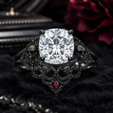 Sterling Silver 10K 14K 18K Gold Moissanite Gothic Black  Engagement Wedding Ring  for Women Halloween Gift