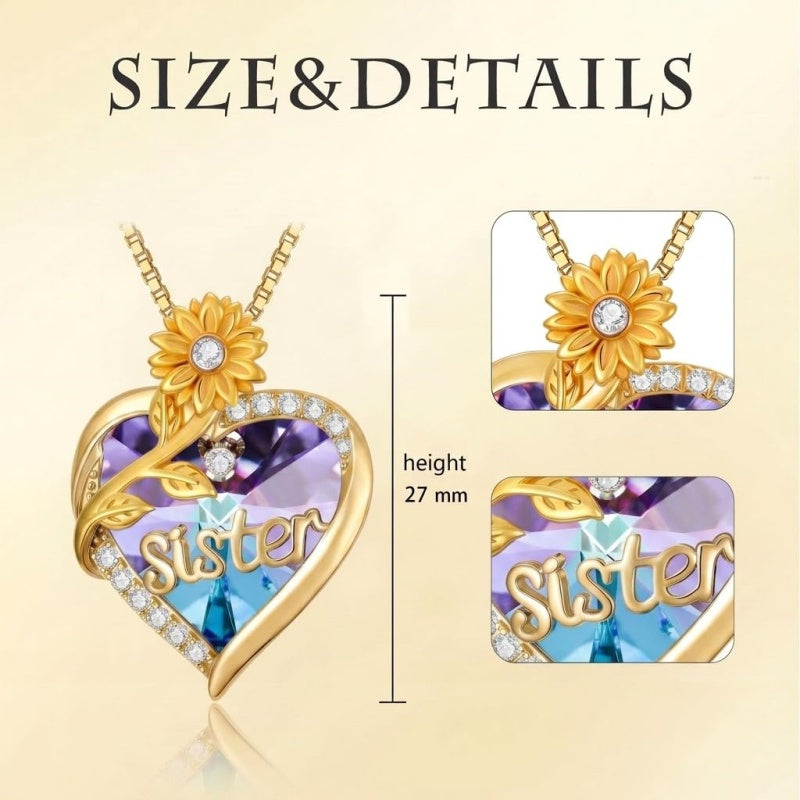 14K Gold Plated Heart Crystal Rose Mom  Sister Daughter Pendant Necklace for Woman