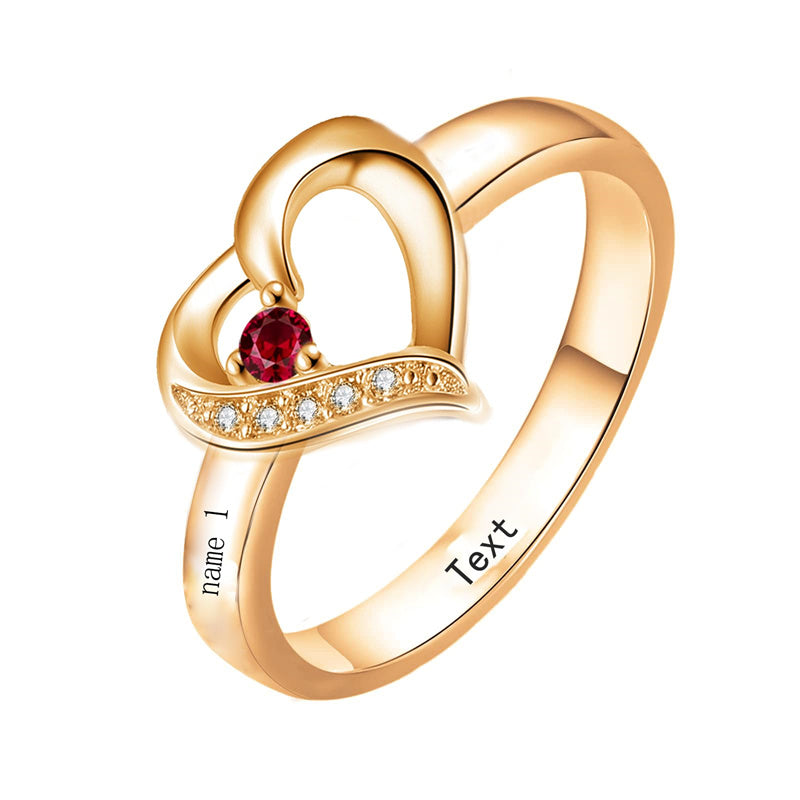 10K 14K 18K Gold Personalized 1-6 Stones Engraved Heart Mother Ring for Mother's Day