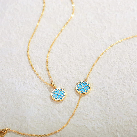 14K Gold Mother of Pearl Abalone Turquoise Black Onyx Opal Coin Pendant Necklace