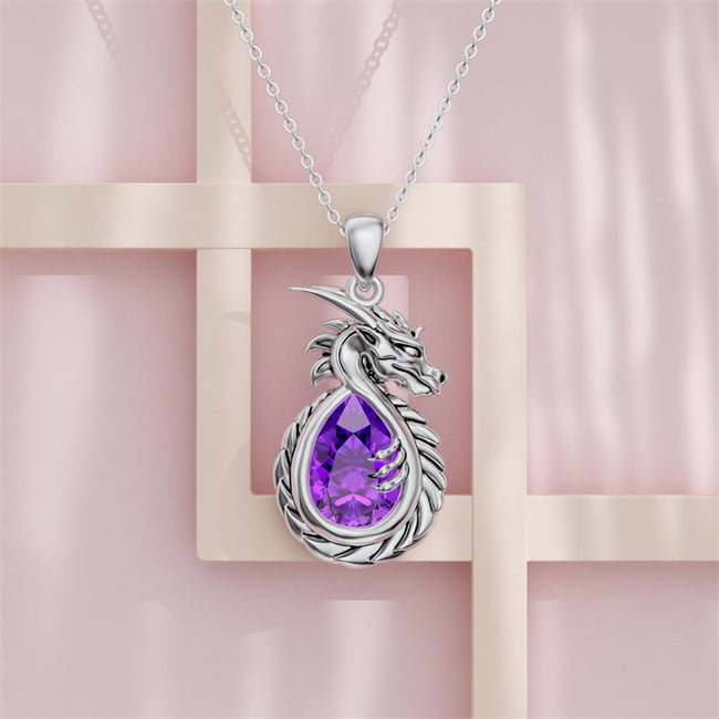 Dragon Necklace 925 Sterling Silver Teardrop Shaped Dragon Pendant Jewelry for Women Girls Birthday Gifts