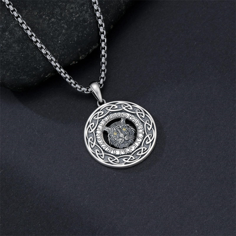 Sterling Silver Oxidized Tiger Wolf Lion Leopard Pendant Necklace for Men