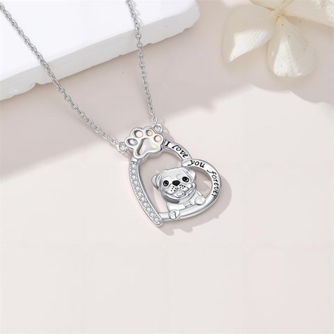 Sterling Silver Paw Print Poodle Corgi French Schnauzer Chihuahua Dachshund Golden Retriever Pug Pendant  Necklace