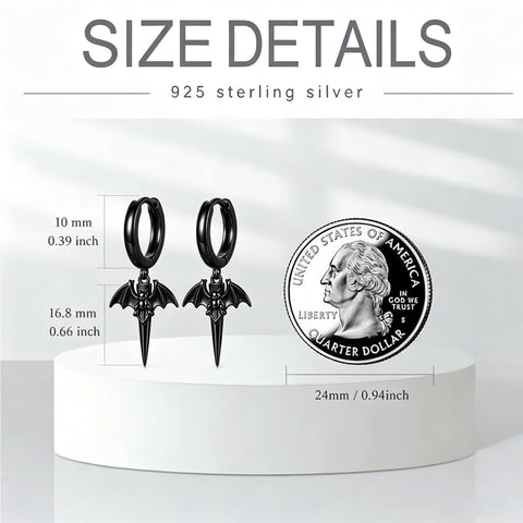 Sterling Silver Feather Arrow  Skull Spider Bat Scorpion Hoop Earrings Halloween Christmas Gift