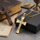 14K Gold Plated Cubic Zircon Cross Pendant Necklace for Men Birthdays Anniversary Christmas Father's Day Gift