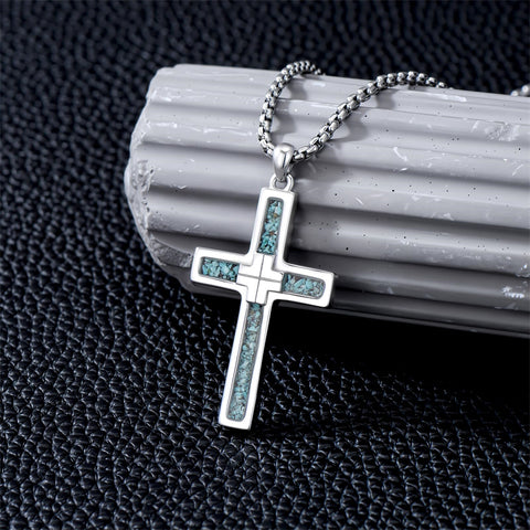 Sterling Silver Cross Christian Pendant Necklace for Men
