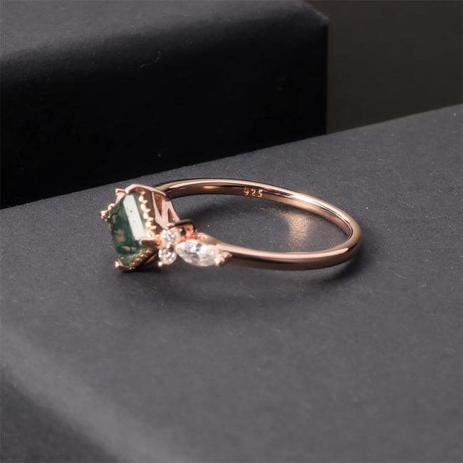 Green Moss Agate Rings 1Gold Rose Gold Three Stone Engagement Ring in 925 Sterling Silver Women's Gold Ring Gifts for Her