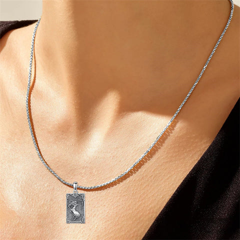 Sterling Silver Tarot Card 12 Zodiac Sign Pendant Necklace
