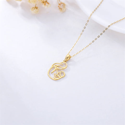 14K Real Yellow Gold Mother and Child Pendant Necklaces for Women,Anniversary Birthday Jewelry for Grandmother Daughter Wife 16''-18''