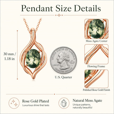 14K Gold Plated Moss Agate Pendant Necklace Boho Jewelry for Women