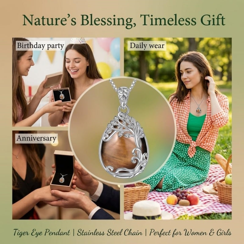 14K Gold Plated Teardrop Tree of Life Necklace for Women