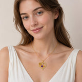 14K Gold Plated Double Heart Birthstone Rose Pendant Necklace for Women
