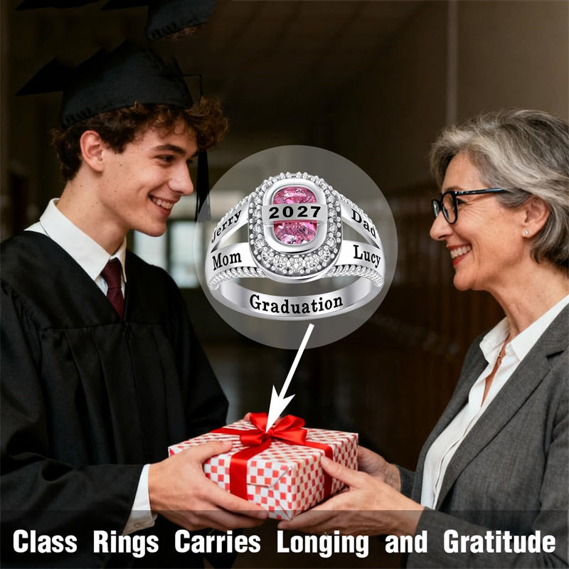 Sterling Silver Customizable Birthstone Engraved High School College Graduation Class Ring