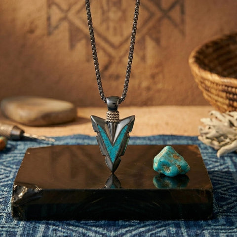 Malachite Turquoise Arrow Pendant Necklace for Men