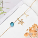 14K Gold Turtle Anklet for Women with Turquoise Anklet Bracelet Birthday Gift for Wife Girlfriend Mom Her 8+1+1 inch