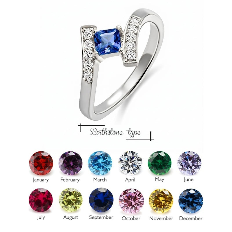 10K 14K 18K Gold Square Shaped Personalized 1-5 Birthstone  Family Mother's Ring Anniversary Ring for Women