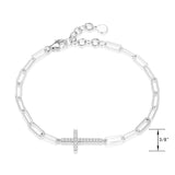 Collection Cubic Zirconia Horizontal Cross Paperclip Chain Link Bracelet in Sterling Silver, 6.25" + 1.5" Extender