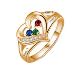 10K 14K 18K Gold Personalized 1-6 Stones Engraved Heart Mother Ring for Mother's Day
