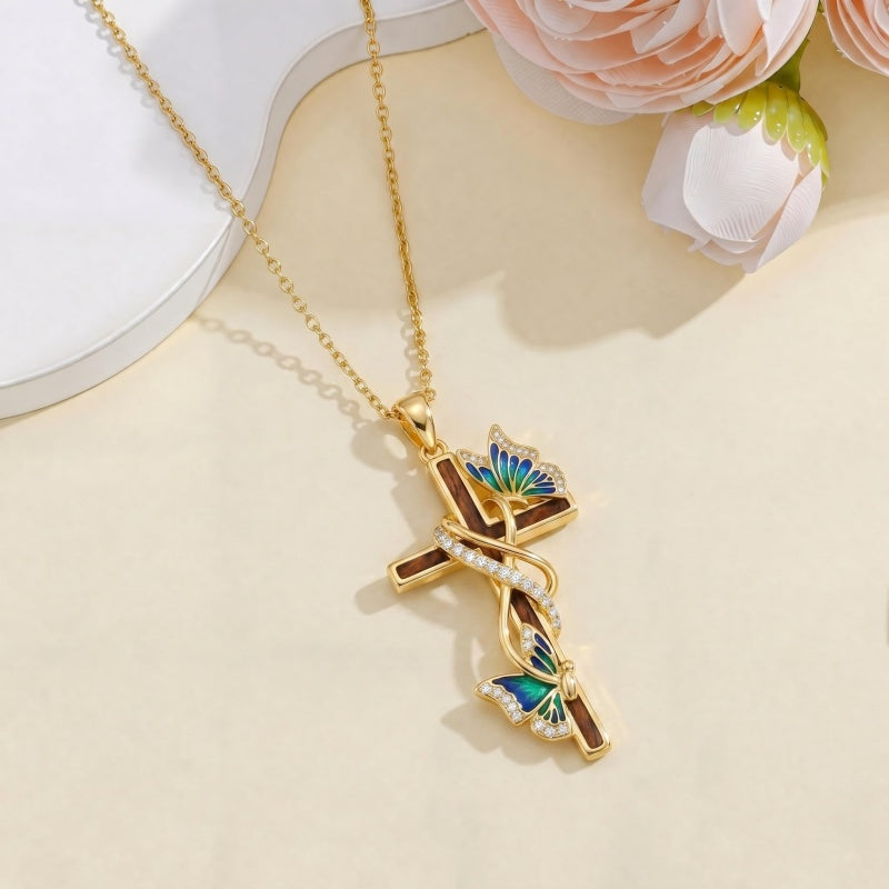 14K Gold Plated Wooden Pendant Necklace Beliefs jewelry
