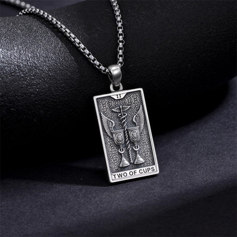 Sterling Silver Lovers Hierophant Magician Three of Swords Wheel of Fortune SkeletonTarot Card Pendant Necklace