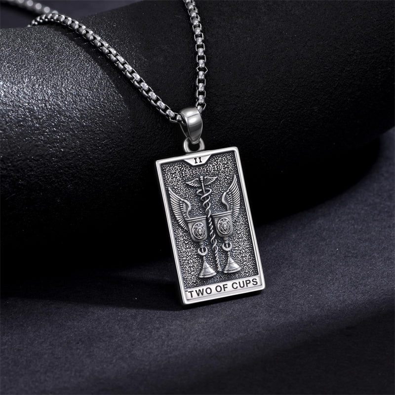 Sterling Silver Lovers Hierophant Magician Three of Swords Wheel of Fortune SkeletonTarot Card Pendant Necklace