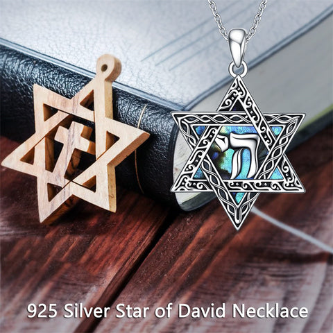 Star of David Necklace Sterling Silver Cross/Chai/Peace Sign/Tree of Life Abalone Shell Jewish Jewelry for Women Men