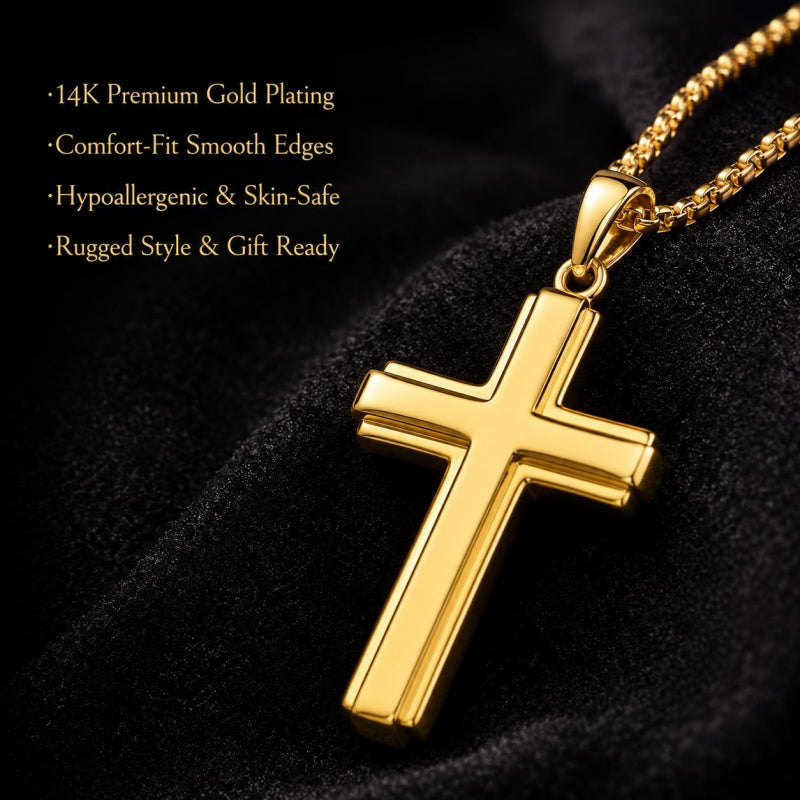 Cross Pendant Necklace  14K Gold Plated Christian Faith Jewelry