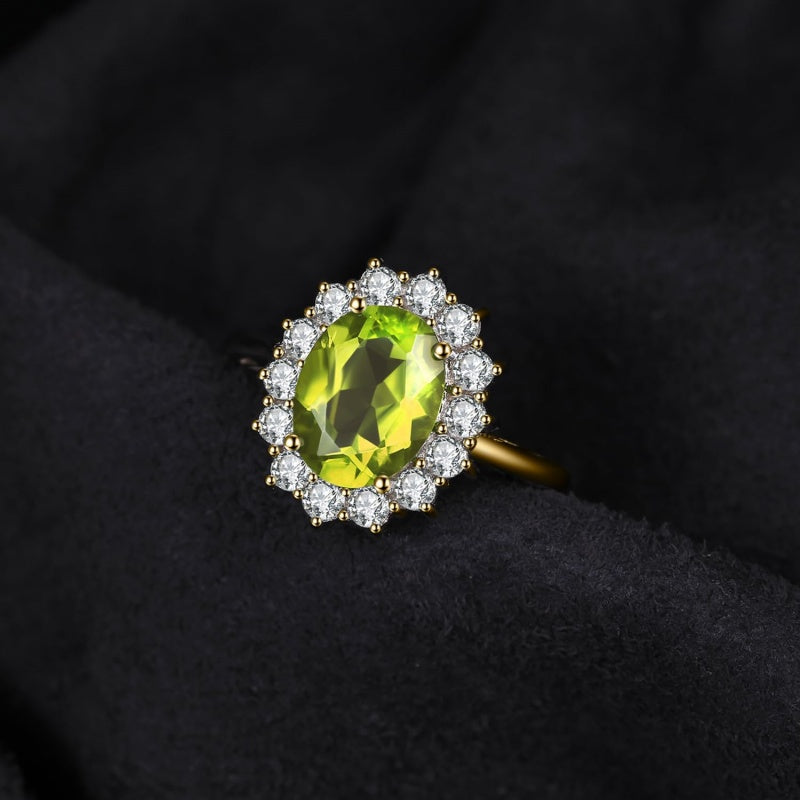 14K Yellow Gold Plated Birthstone Halo Engagement Rings for Women