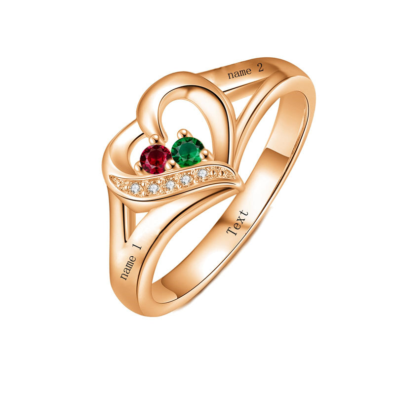10K 14K 18K Gold Personalized 1-6 Stones Engraved Heart Mother Ring for Mother's Day