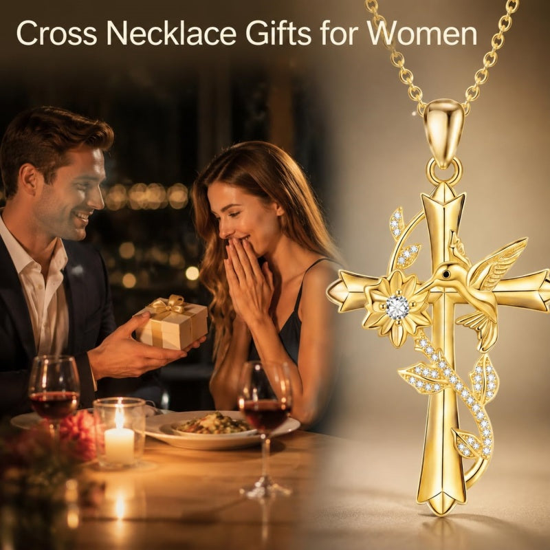 14K Gold Plated Cross Necklace for Women
