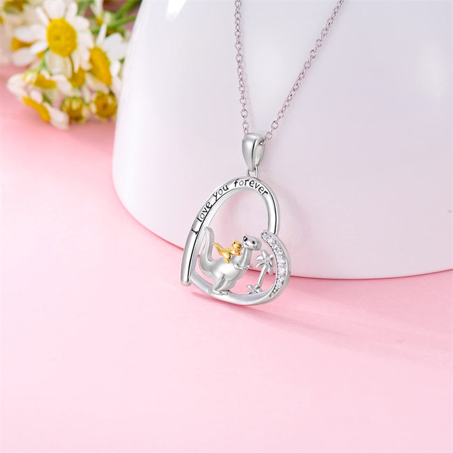 925 Sterling Silver Dinosaur Necklace Animal Love Heart Pendant Jewelry Gift for Wife Mom Daughter Girls Women Nature Lover