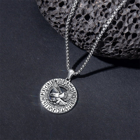 Sterling Silver Viking Dragon Eagle Wolf Animal Pendant Necklace for Men
