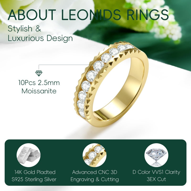 14K Gold Plated Moissanite or Lab-Grown Emerald Dainty Eternity Wedding Rings Birthday Jewelry for Her