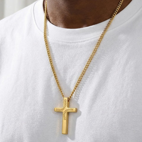 14K Gold Plated Soccer Football Basketball Baseball Cross  with Bible Verses Religious Pendant Necklace for Men