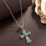 Sterling Silver Turquoise Vintage Cross Pendant Necklace