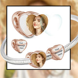 Sterling Silver Personalized Photo&Engraved  Rose Gold Heart Charm Beads