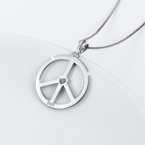 Sterling Silver Peace Sign Pendant Necklace
