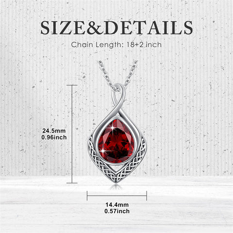 Sterling Silver Birthstone Teardrop Infinity Celtic Knot Pendant Necklace