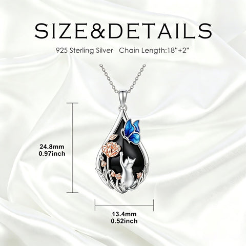 Sterling Silver Obsidian Bunny Cat Elephant Dog Fox Teardrop Pendant Necklace