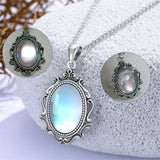 Sterling Silver Blue Sandstone Moonstone Turquoise Obsidian Vintage Rose Pendant Necklace