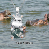 Sterling Silver Moss Agate Hippo Koala Elephant Teddy Bear Pendant Necklace